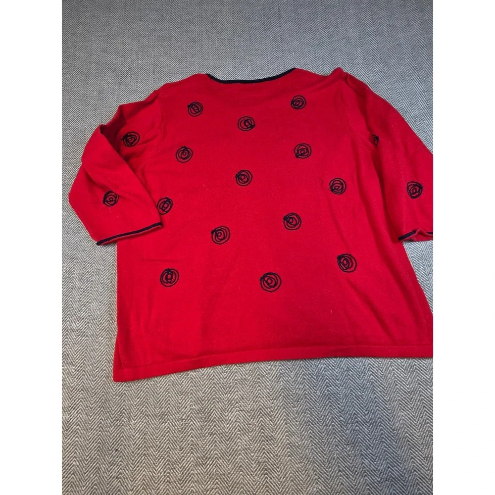 C.D. Daniels Red Cotton Knit Embroidered Swirl 3/4 Sleeve Sweater 1X